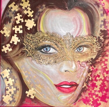 Painting titled "Masque de Venise" by Yunna Art Way, Original Artwork, Acrylic Mounted on Wood Stretcher frame