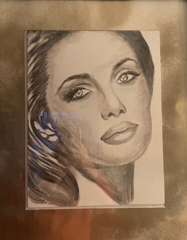 Malerei mit dem Titel "Portrait ANGELINA" von Yunna Art Way, Original-Kunstwerk, Acryl Auf Holzplatte montiert