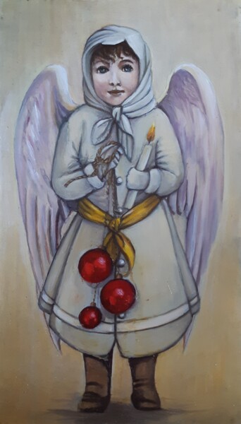 Painting titled "Рождественский ангел" by Yunna V`Yun, Original Artwork, Oil