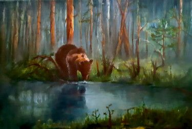 Malerei mit dem Titel "Мишка в лесу" von Yunna V`Yun, Original-Kunstwerk, Öl
