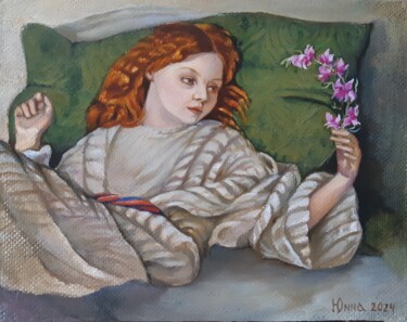 Ζωγραφική με τίτλο "Девочка с цветком" από Yunna V`Yun, Αυθεντικά έργα τέχνης, Λάδι