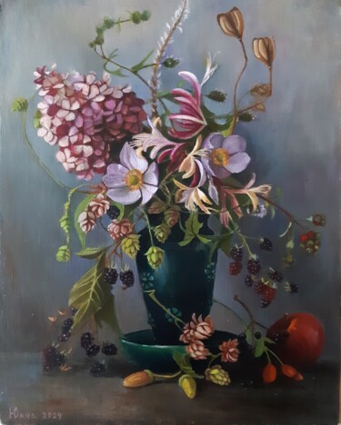 Peinture intitulée "Цветы с ежевикой и…" par Yunna V`Yun, Œuvre d'art originale, Huile
