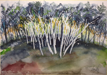 Painting titled "la foresta" by Yūrei, Original Artwork, Watercolor