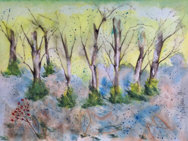 Malerei mit dem Titel "Gli alberi" von Yūrei, Original-Kunstwerk, Aquarell