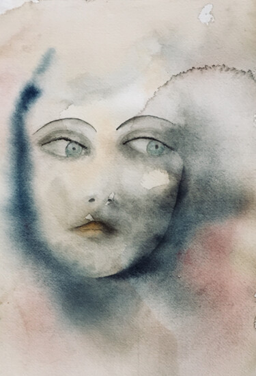Pittura intitolato "La donna della luna" da Yūrei, Opera d'arte originale, Acquarello
