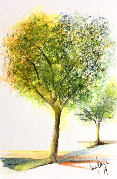 Painting titled "Trees" by Yūrei, Original Artwork, Watercolor