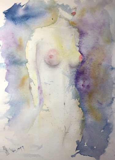 Painting titled "Nudo" by Yūrei, Original Artwork, Watercolor