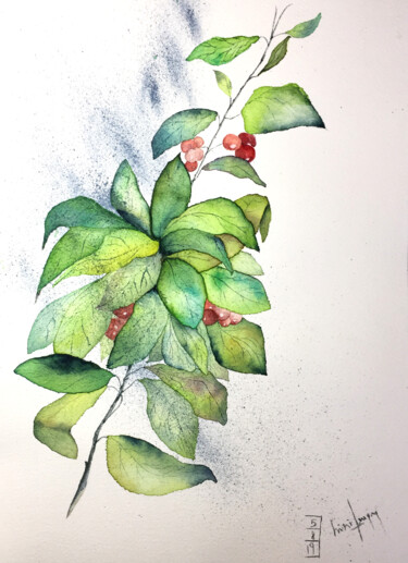 Painting titled "Il ramoscello" by Yūrei, Original Artwork, Watercolor