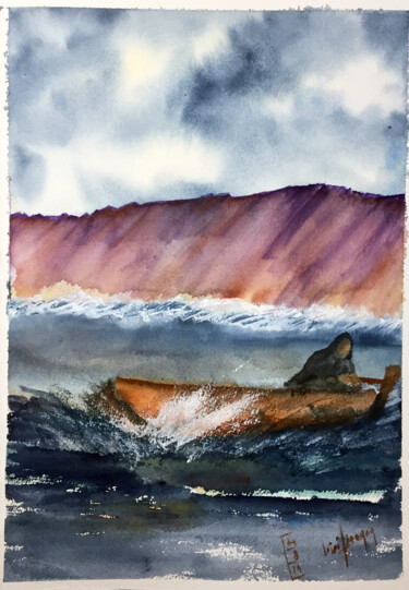 Painting titled "Sul mare" by Yūrei, Original Artwork, Watercolor