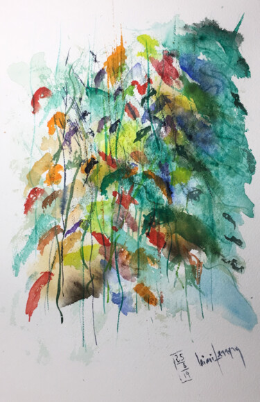 Painting titled "I fiori astratto" by Yūrei, Original Artwork, Watercolor