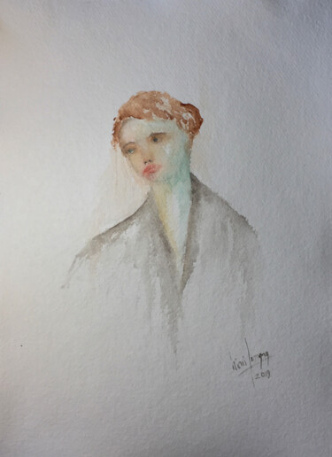 Painting titled "Un ritratto" by Yūrei, Original Artwork, Watercolor