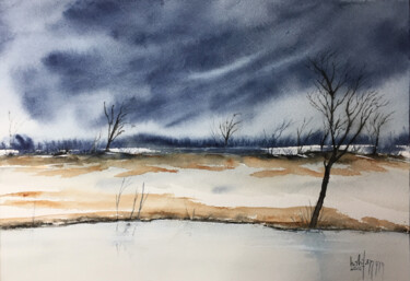 Painting titled "Passaggio in inverno" by Yūrei, Original Artwork, Watercolor