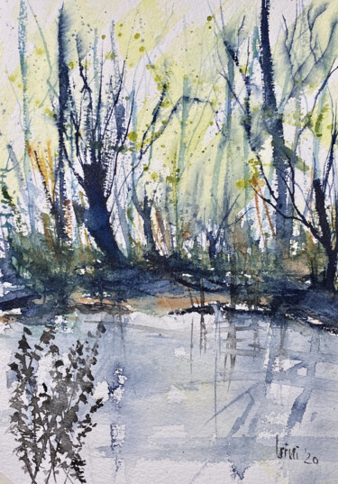 Painting titled "Il bosco" by Yūrei, Original Artwork, Watercolor