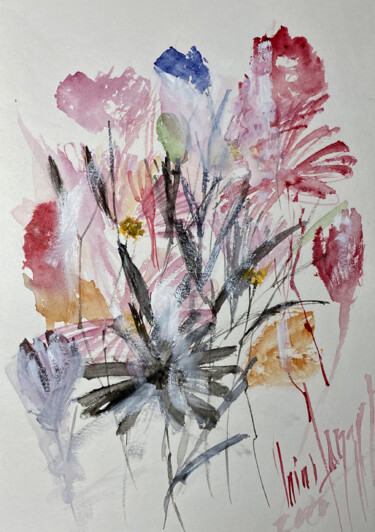 Peinture intitulée "Il fiore nero" par Yūrei, Œuvre d'art originale, Aquarelle