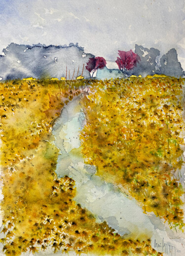Painting titled "I girasole" by Yūrei, Original Artwork, Watercolor