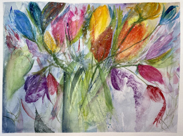 Pintura intitulada "Tulipani" por Yūrei, Obras de arte originais, Aquarela
