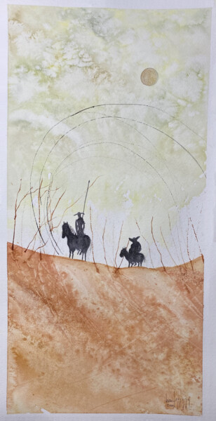 Painting titled "Don Quixote y Sanch…" by Yūrei, Original Artwork, Watercolor