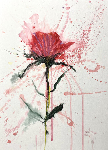 Painting titled "Rosa Selvaggia" by Yūrei, Original Artwork, Watercolor