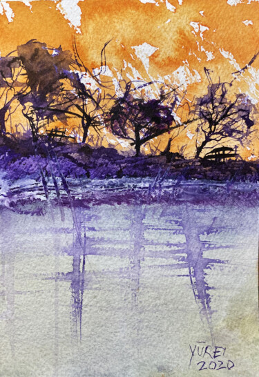 Painting titled "Un tramonto tra alb…" by Yūrei, Original Artwork, Watercolor