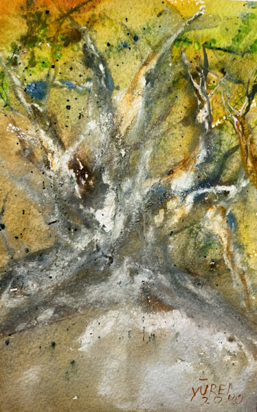 Pittura intitolato "ulivo abstract ll" da Yūrei, Opera d'arte originale, Acquarello