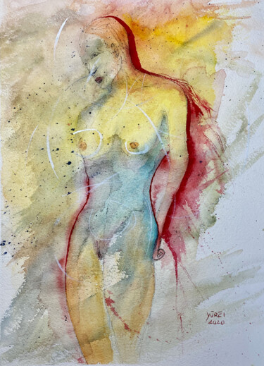 Painting titled "L'amazzone" by Yūrei, Original Artwork, Watercolor