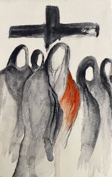 Schilderij getiteld "La processione (wat…" door Yūrei, Origineel Kunstwerk, Aquarel