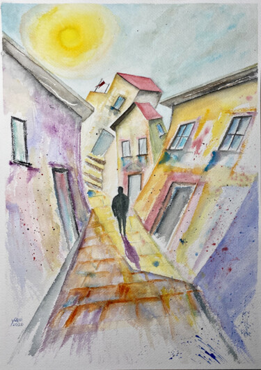 Painting titled "Vicolo" by Yūrei, Original Artwork, Watercolor