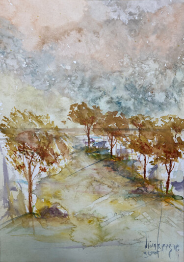 Painting titled "Alberi abstract" by Yūrei, Original Artwork, Watercolor