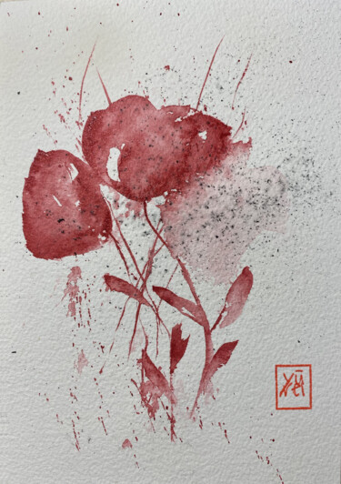 Картина под названием "I fiori cremisi 2" - Yūrei, Подлинное произведение искусства, Акварель
