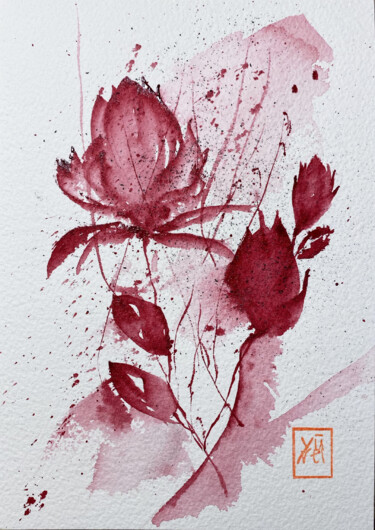 Malerei mit dem Titel "I fiori cremisi 3" von Yūrei, Original-Kunstwerk, Aquarell