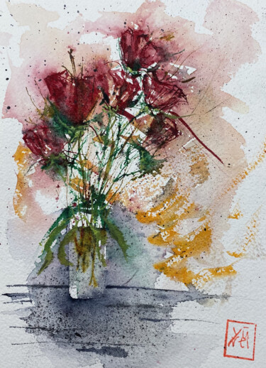 Painting titled "Abstract bouquet 1" by Yūrei, Original Artwork, Watercolor