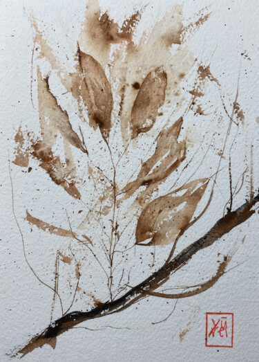 Schilderij getiteld "Leaves 3" door Yūrei, Origineel Kunstwerk, Aquarel