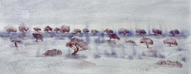 Painting titled "L'uliveto di notte" by Yūrei, Original Artwork, Watercolor