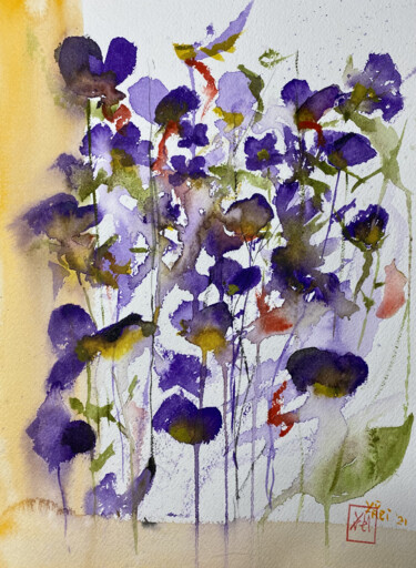 Schilderij getiteld "Viola" door Yūrei, Origineel Kunstwerk, Aquarel