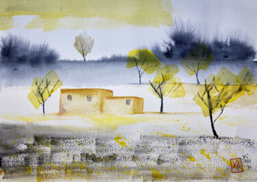 Schilderij getiteld "Gli alberi di limone" door Yūrei, Origineel Kunstwerk, Aquarel