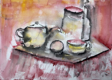 Peinture intitulée "Colazione in Rosso" par Yūrei, Œuvre d'art originale, Aquarelle