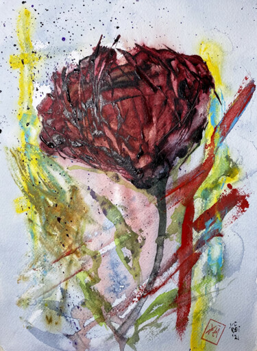 Painting titled "Fiore di carta" by Yūrei, Original Artwork, Watercolor