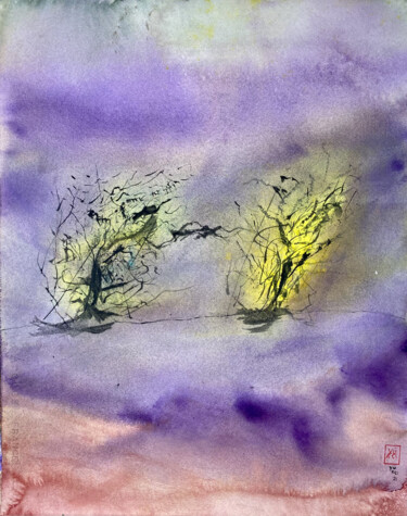 Painting titled "I due ulivi" by Yūrei, Original Artwork, Watercolor