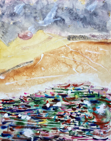 Painting titled "Campagna d'agosto i…" by Yūrei, Original Artwork, Watercolor