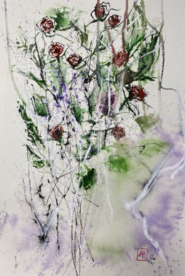 Painting titled "Fiorellini 6" by Yūrei, Original Artwork, Watercolor