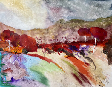 Peinture intitulée "Abstract Landscape" par Yūrei, Œuvre d'art originale, Aquarelle