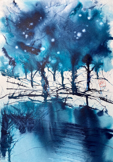 Painting titled "Forest mirror" by Yūrei, Original Artwork, Watercolor