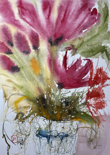 Картина под названием "My flowers" - Yūrei, Подлинное произведение искусства, Акварель