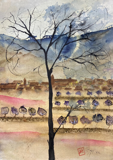 Painting titled "Gli alberi da' traz…" by Yūrei, Original Artwork, Watercolor