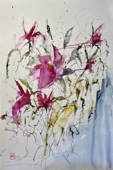Malerei mit dem Titel "I fiori senza serra" von Yūrei, Original-Kunstwerk, Aquarell