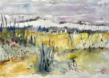 Painting titled "In collina" by Yūrei, Original Artwork, Watercolor
