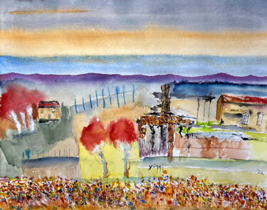 Painting titled "Il cantiere del Pon…" by Yūrei, Original Artwork, Watercolor