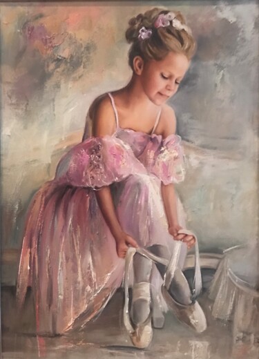 Painting titled "Pink ballerina" by Yuri Kovachev, Original Artwork, Oil Mounted on Wood Stretcher frame