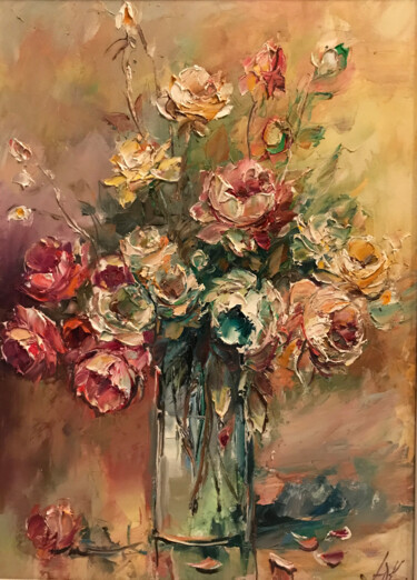 Painting titled "roses bouquet" by Yuri Kovachev, Original Artwork, Oil