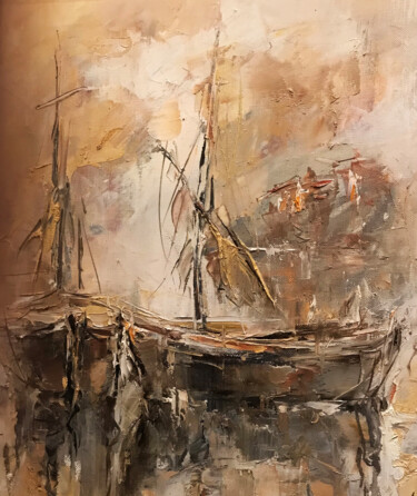 sleeping fisherman village Peinture intitulée "sleeping fisherman…" par Yuri Kovachev, Œuvre d'art originale, Huile Monté sur Châssis